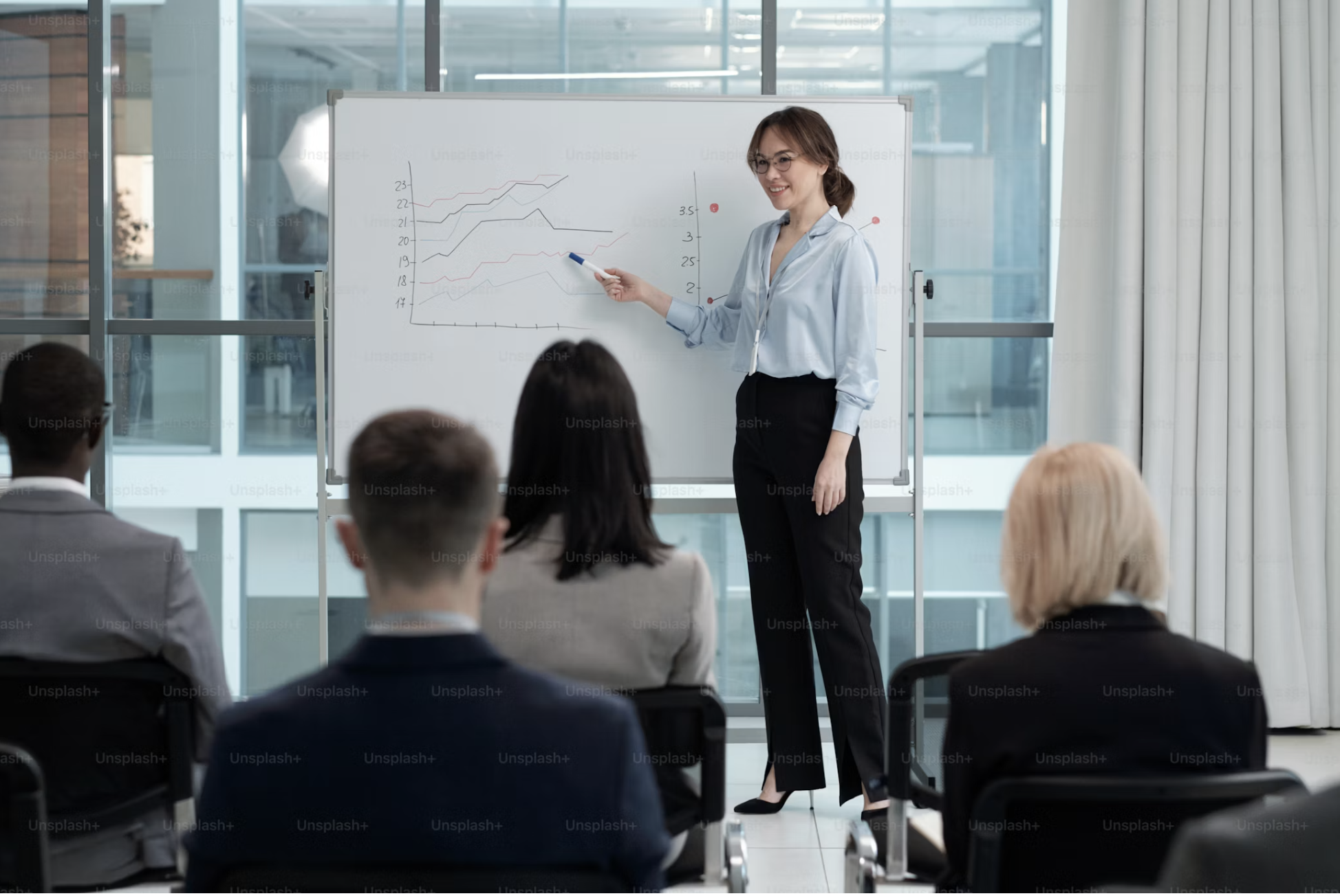 A trainer presenting to a class of professionals